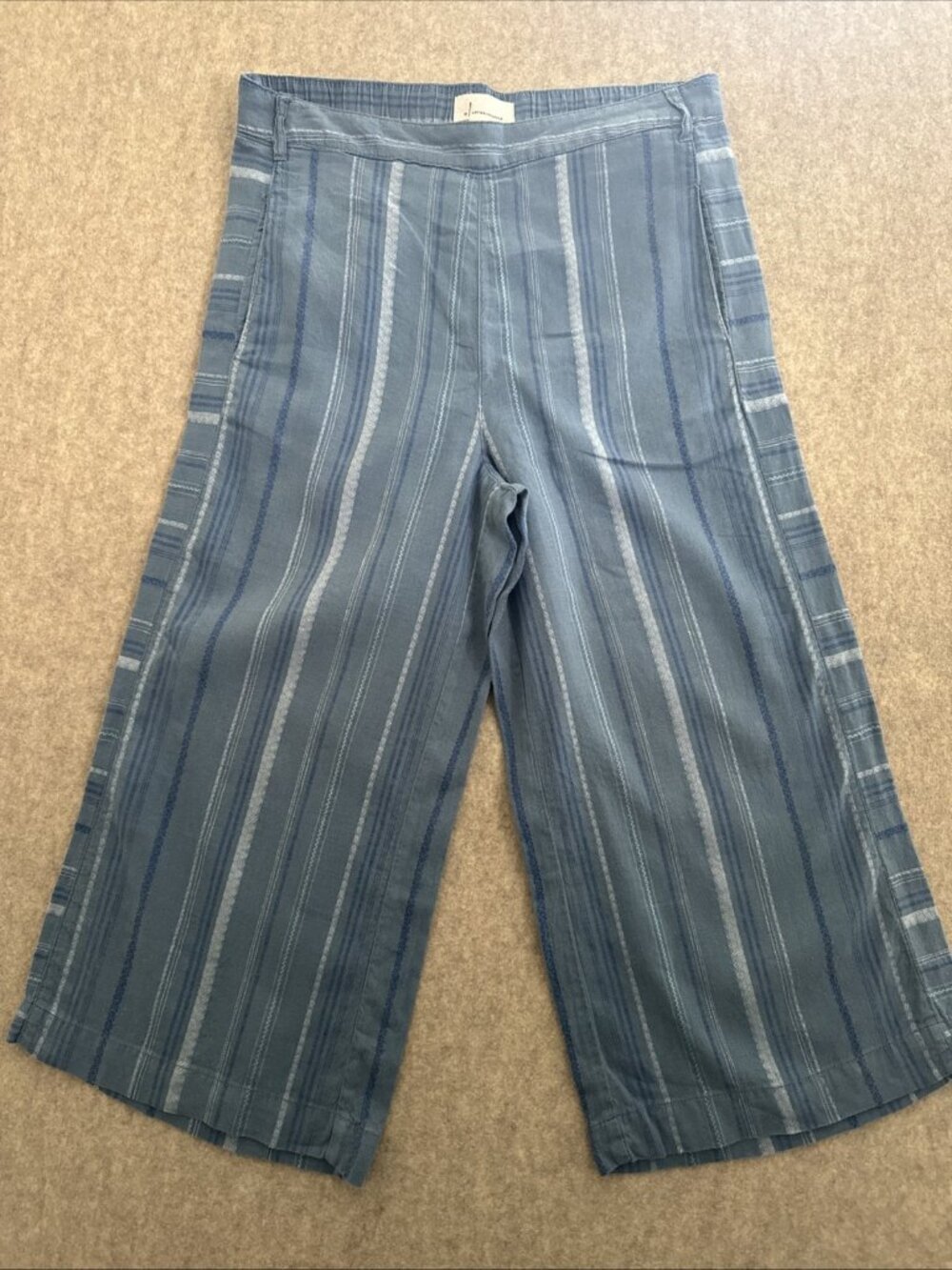 Anthropologie Linen Blend Wide Leg Crop Pants Blue Womens Medium